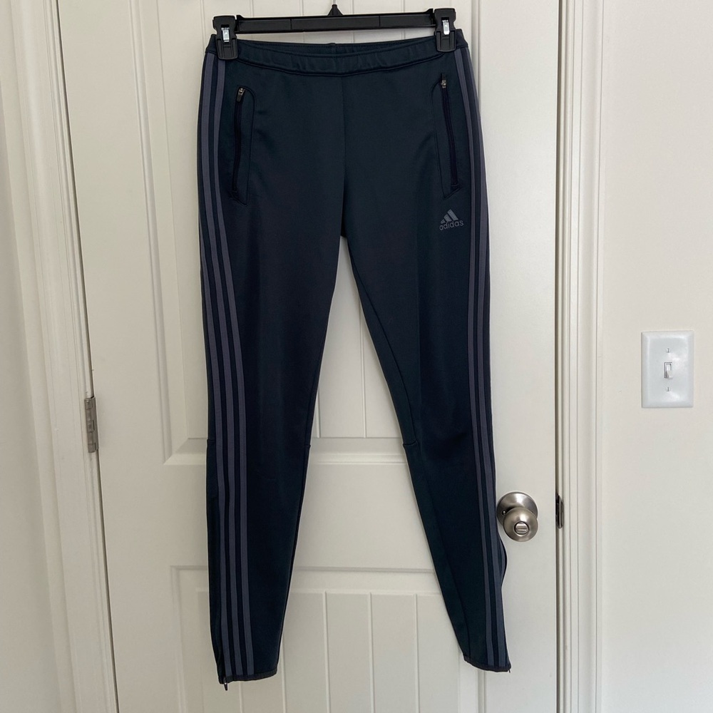 Adidas adult dark gray stripe athletic jogger sweatpants zipper pockets small
